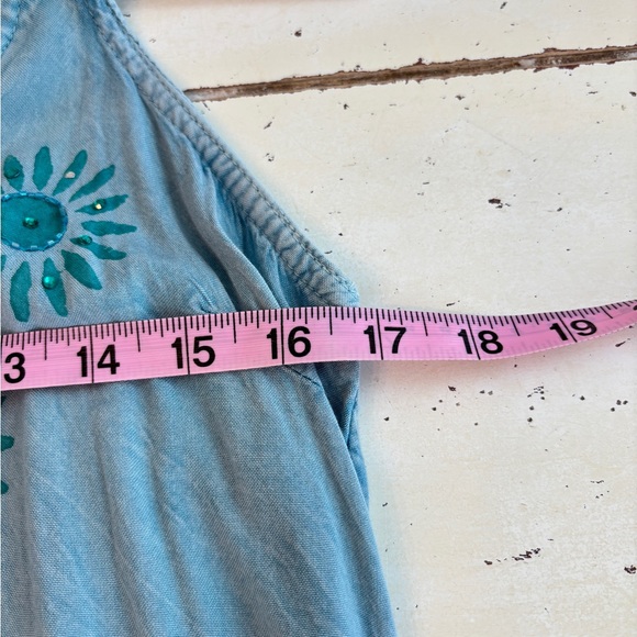 Raya Sun Sundress Women's Size Medium Teal Rhinestone Embellished Coastal Pool - Picture 9 of 12